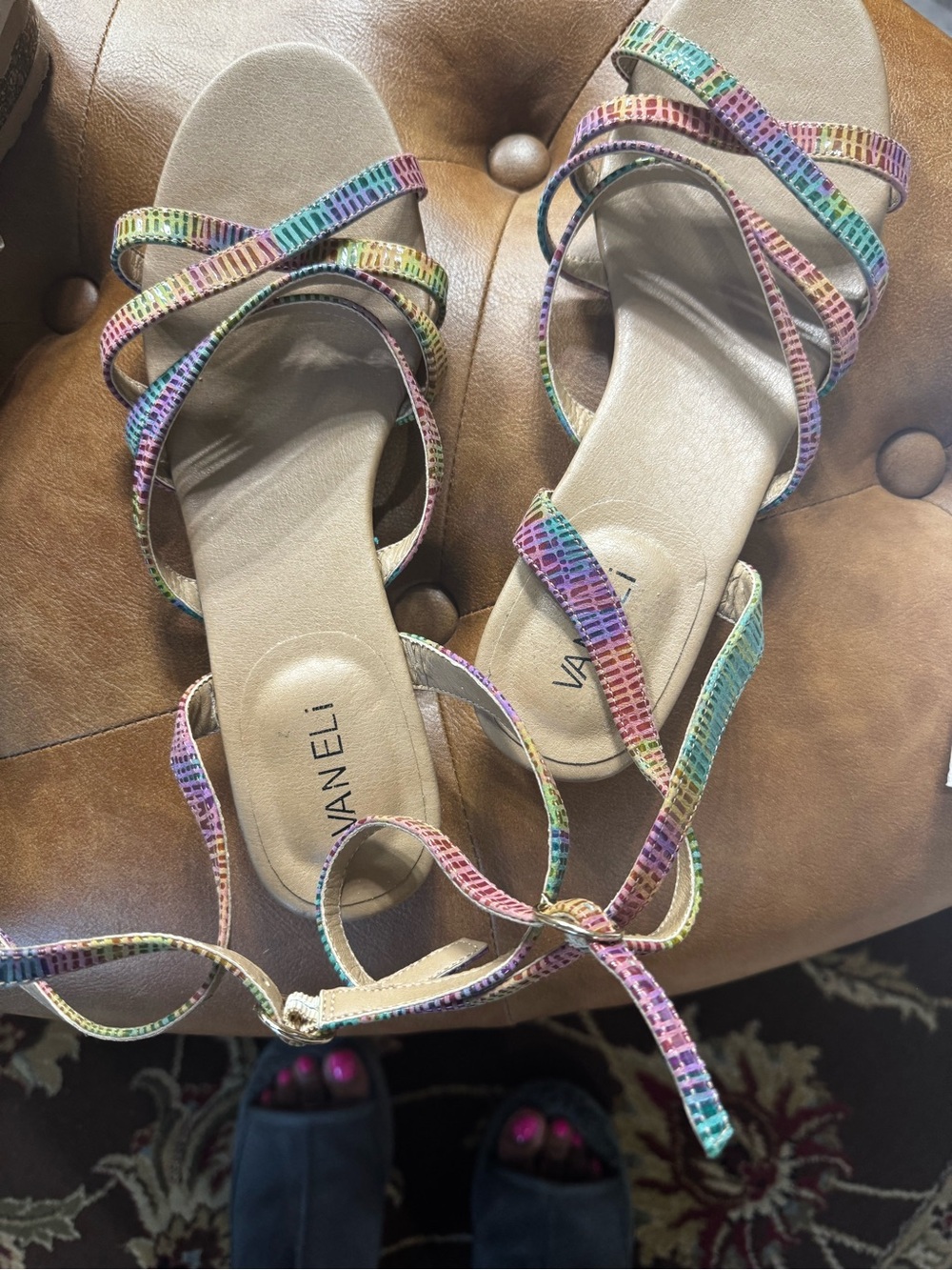 Vaneli Multicolor Pastel Strappy Lace-Up Sandals